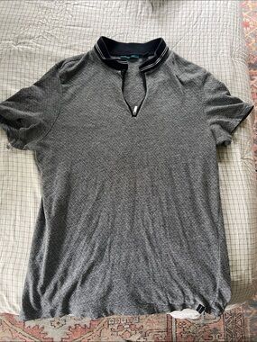 Perry Ellis Men's Charcoal Gray Zip-Front Polo
